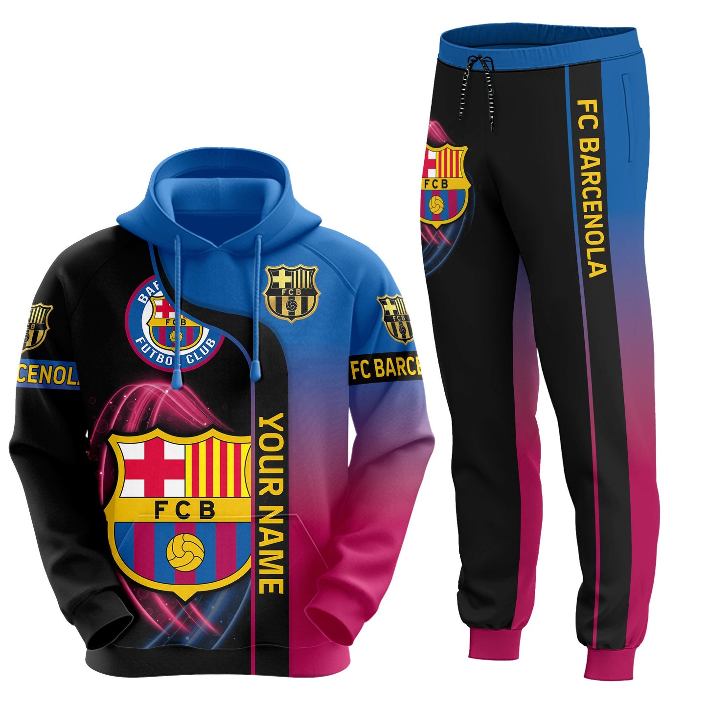 Personalized Barça Q7 3D All over Printed Hoodie and Sweatpants set