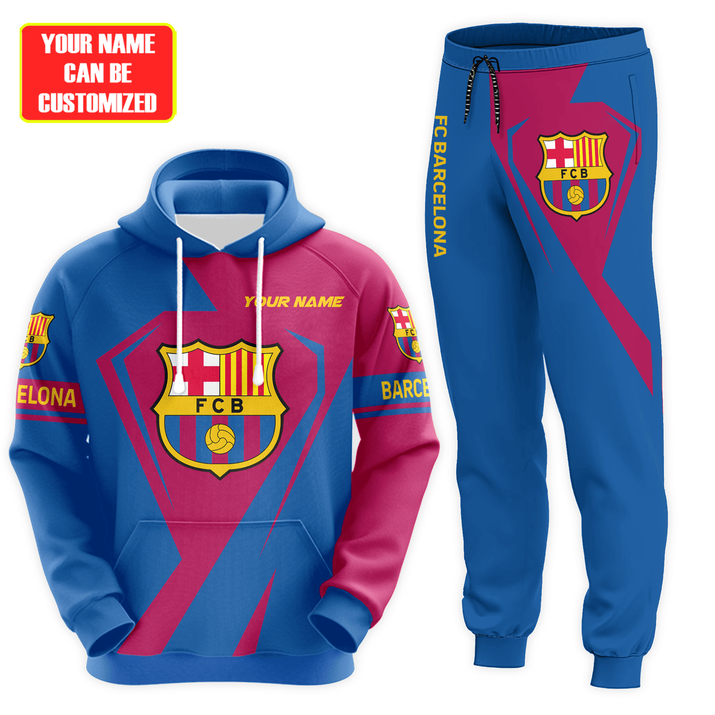 Personalized Barça Q8 3D All over Printed Hoodie and Sweatpants set