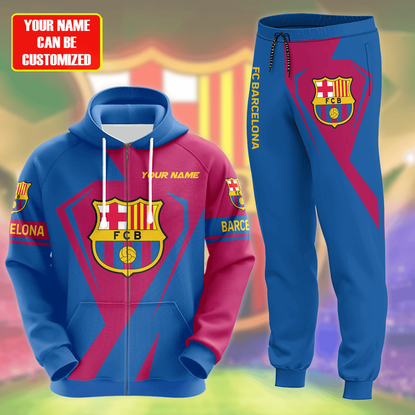 Personalized Barça Q8 3D All over Printed Hoodie and Sweatpants set