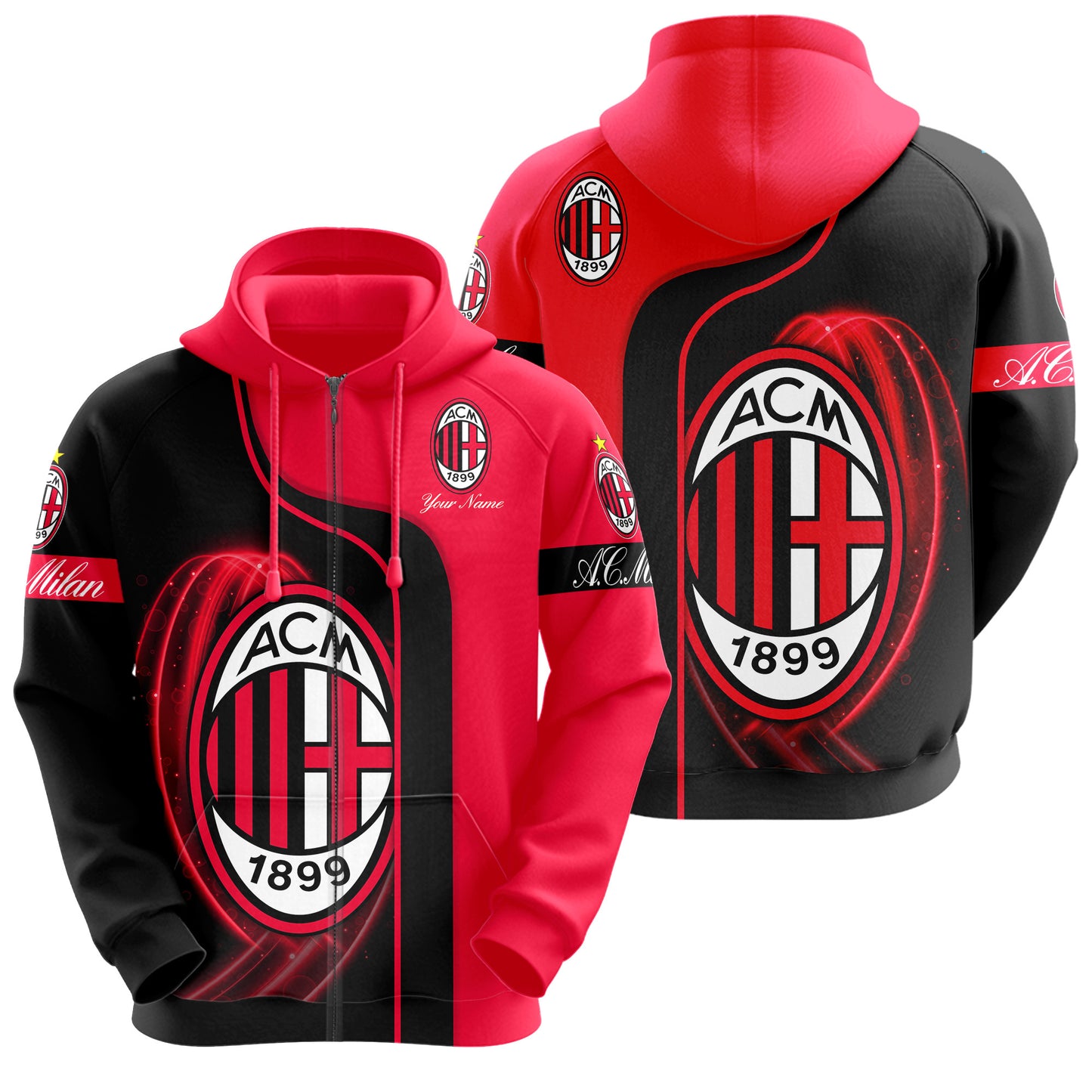 Personalized AC Milan 3D All over Printed Hoodie and Sweatpants set V4