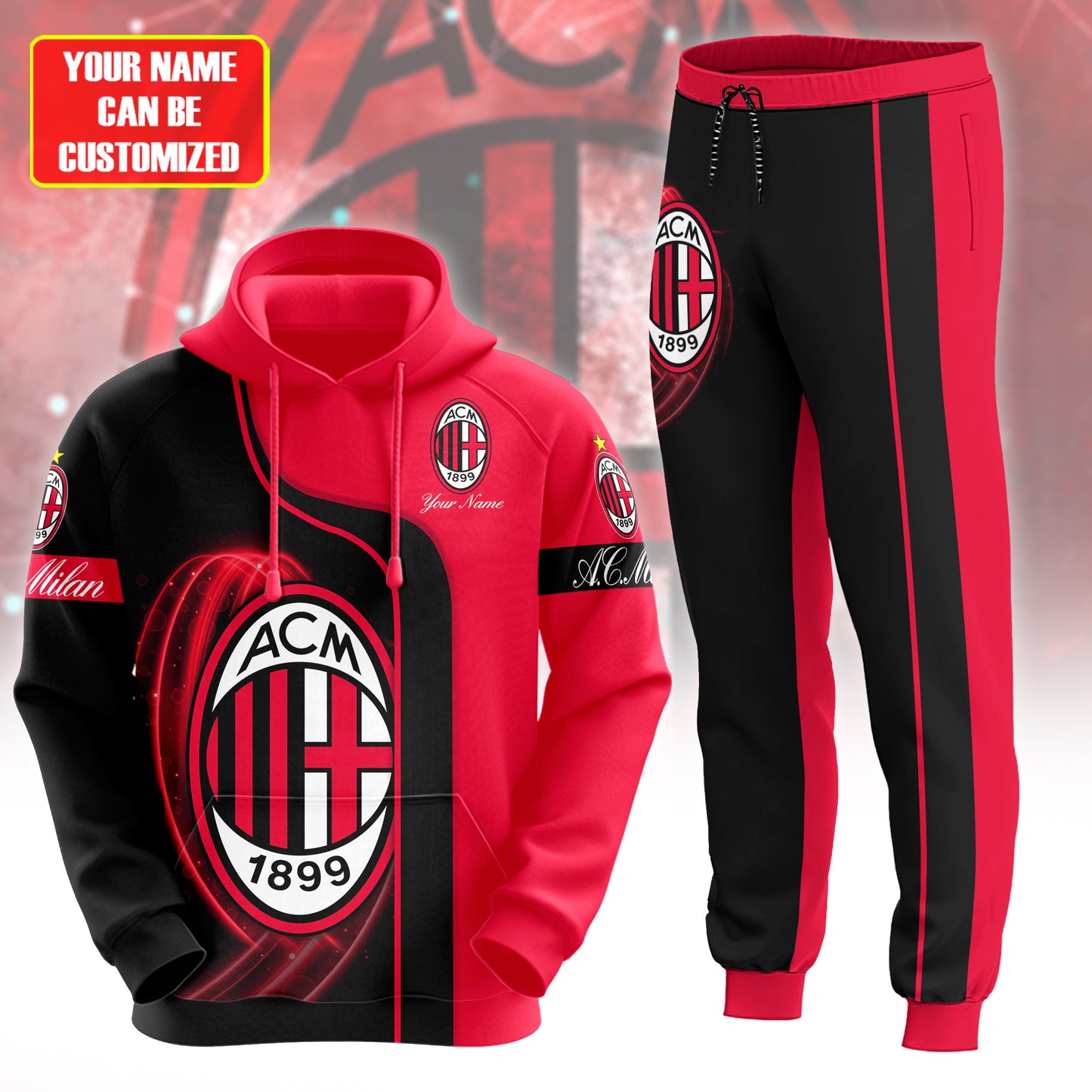 Personalized AC Milan 3D All over Printed Hoodie and Sweatpants set V4
