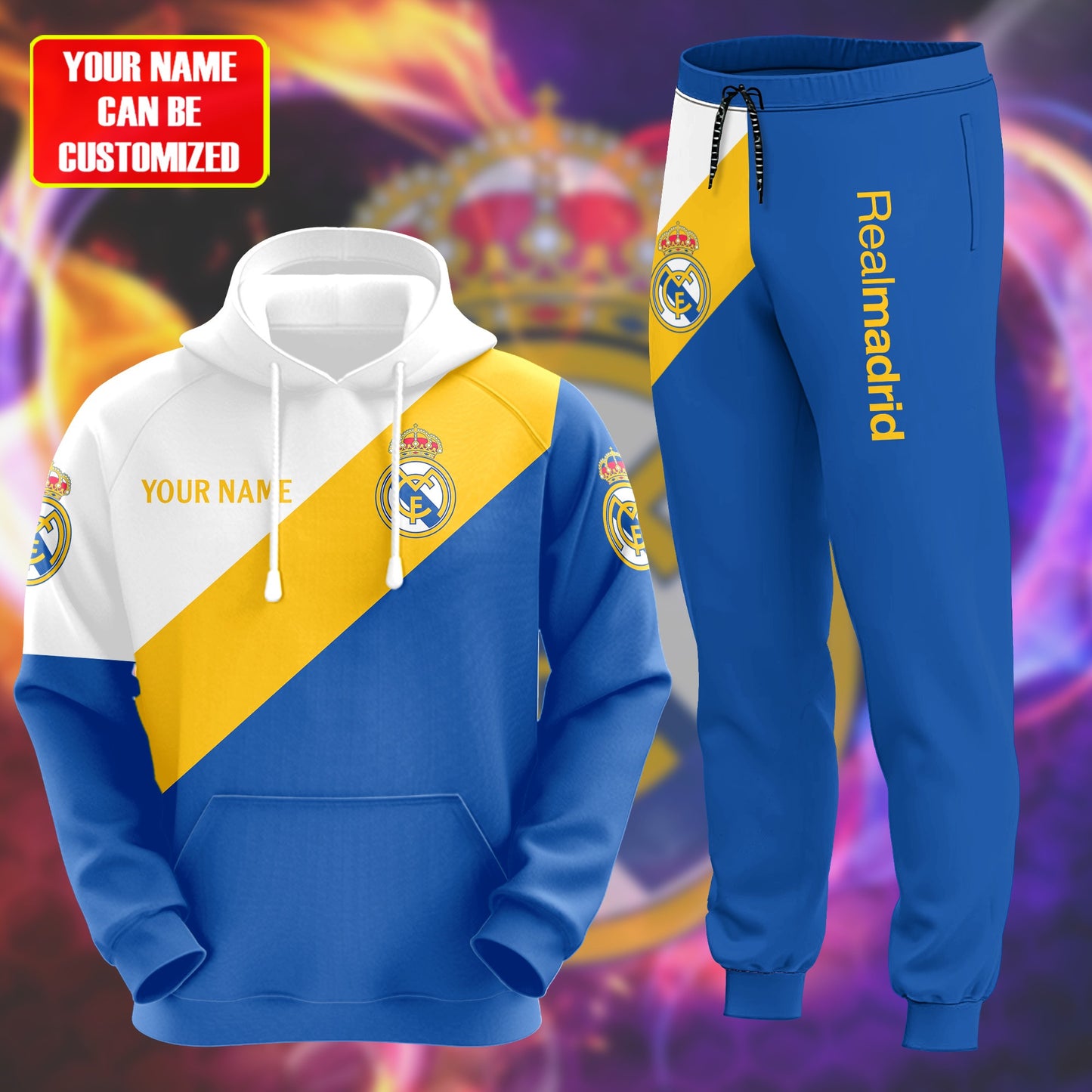Personalized Real Madrid All over Printed Hoodie and Sweatpants set