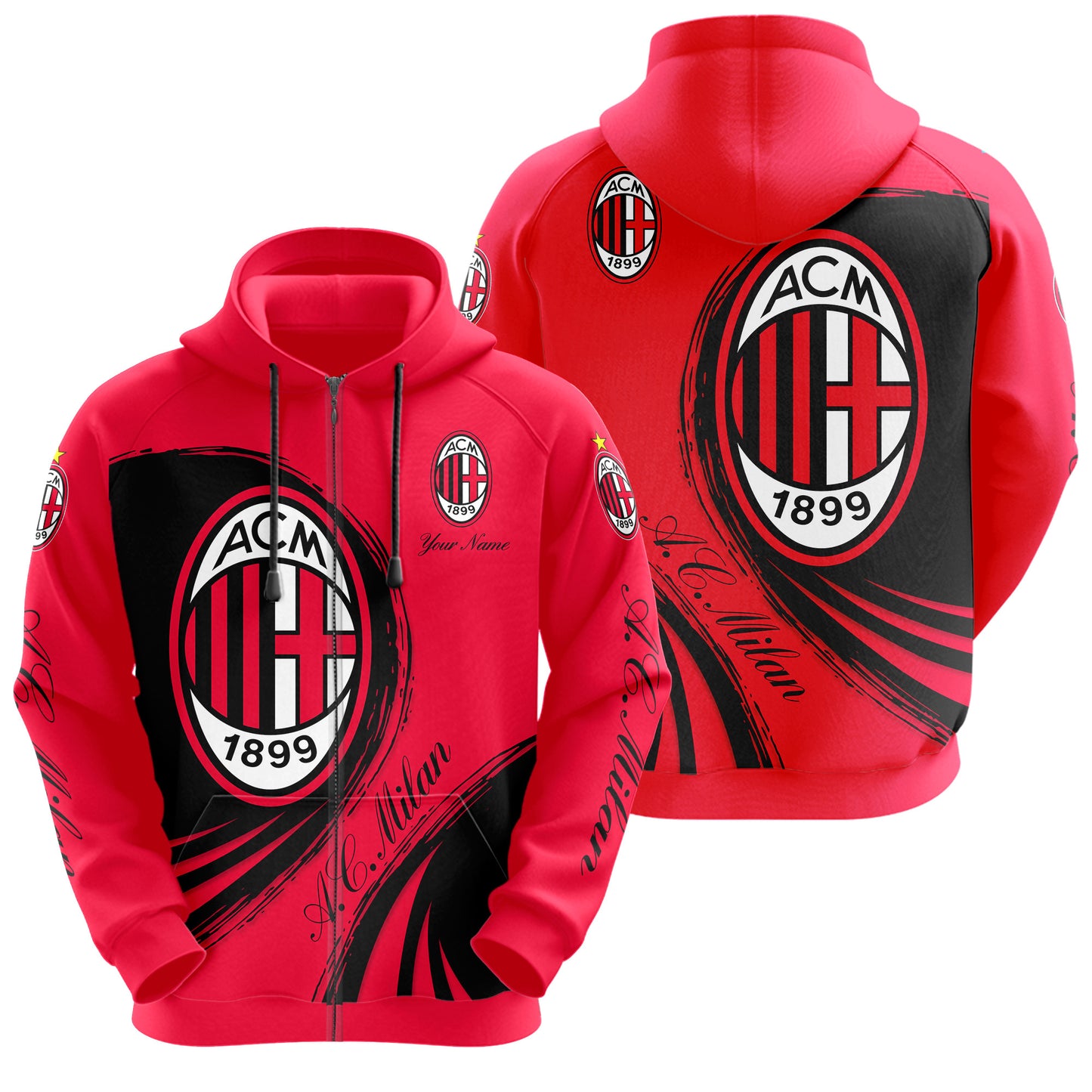 Personalized AC Milan 3D All over Printed Hoodie and Sweatpants set V5