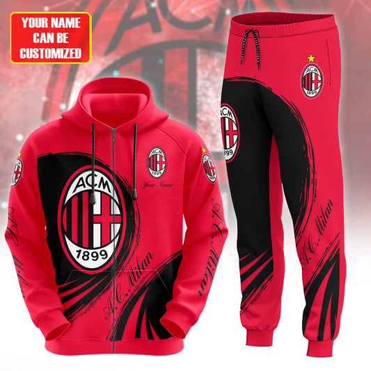 Personalized AC Milan 3D All over Printed Hoodie and Sweatpants set V5