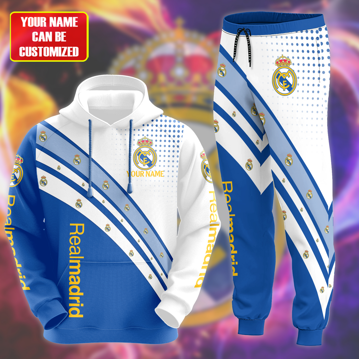 Personalized Real Madrid 3D All over Printed Hoodie and Sweatpants set V3