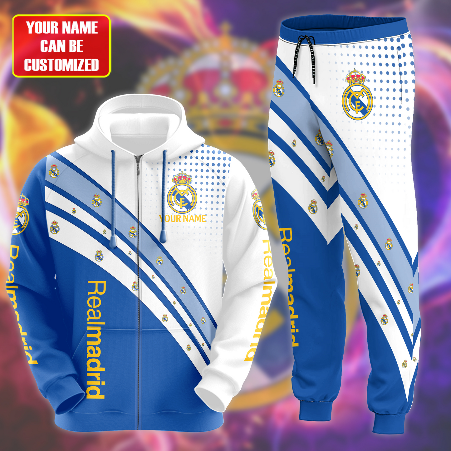 Personalized Real Madrid 3D All over Printed Hoodie and Sweatpants set V3