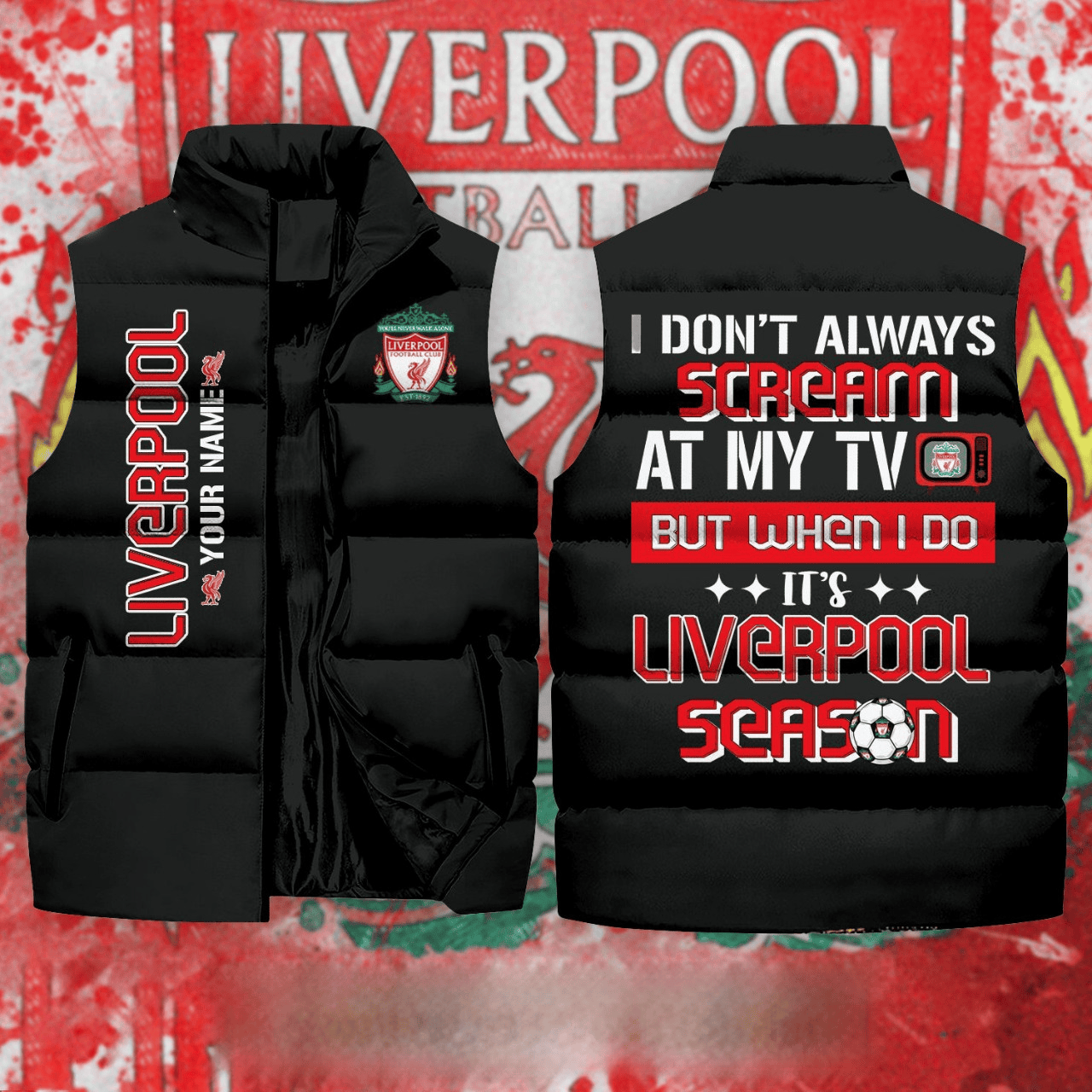 Personalized Liverpool Season Sleeveless Windproof Puffer Jacket