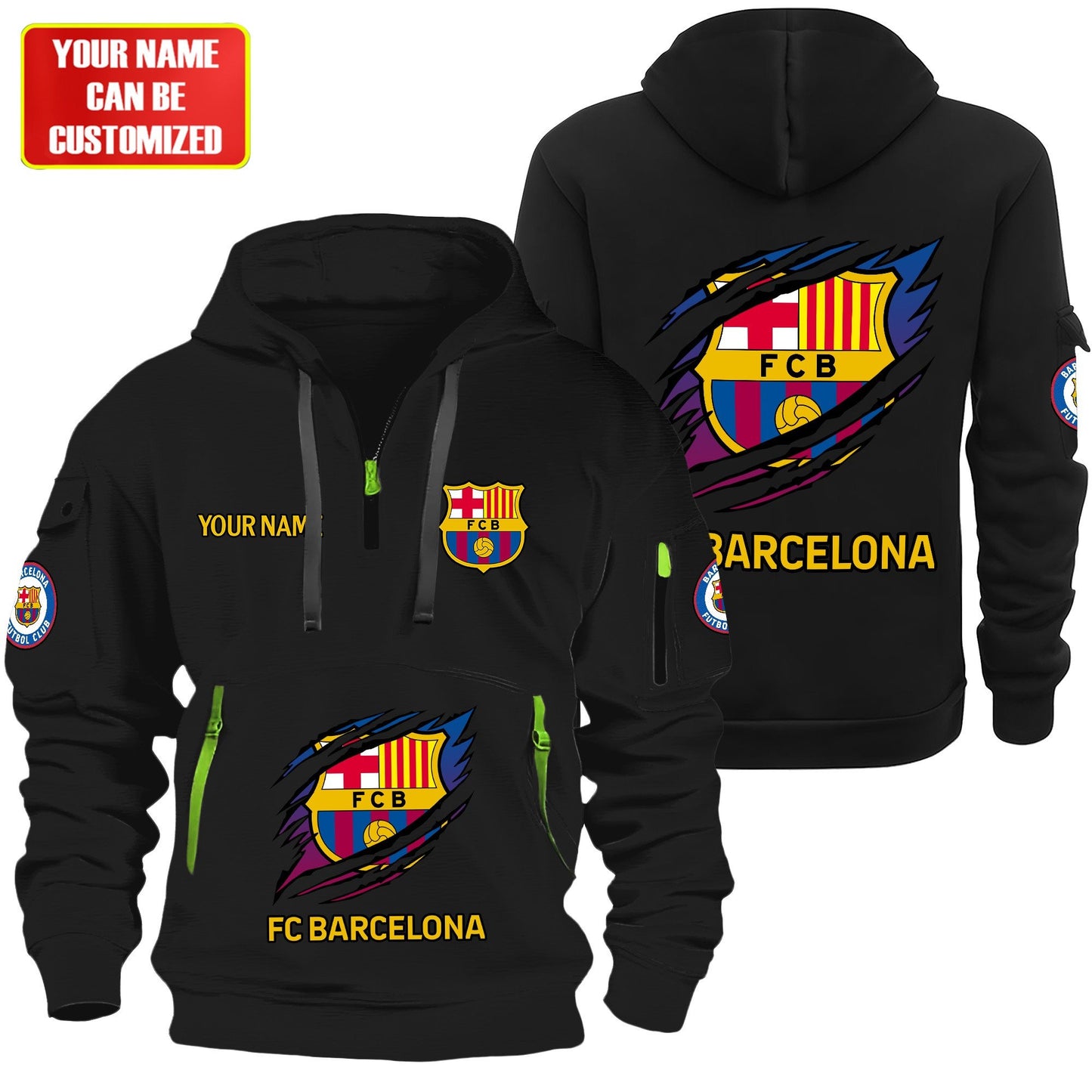 Personalized FC Barcelona Tear Zip-Hoodie Cotton Jacket