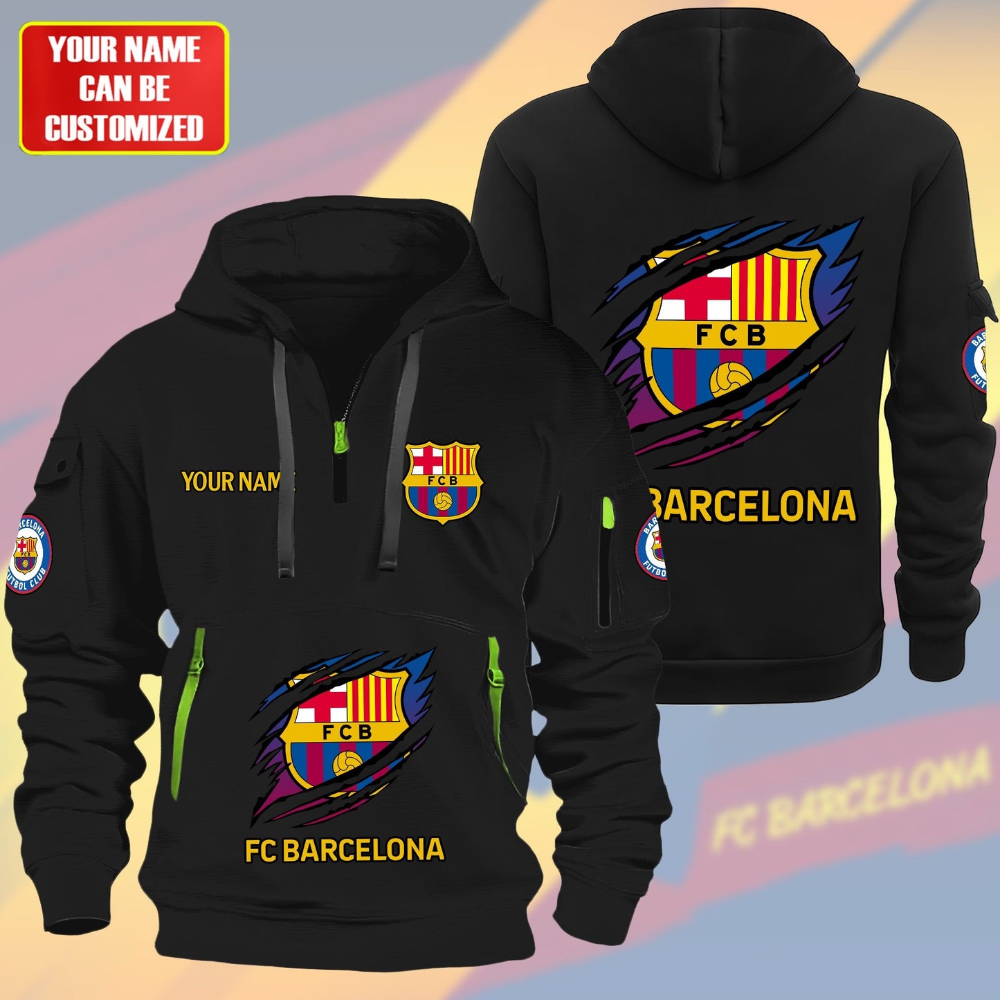 Personalized FC Barcelona Tear Zip-Hoodie Cotton Jacket