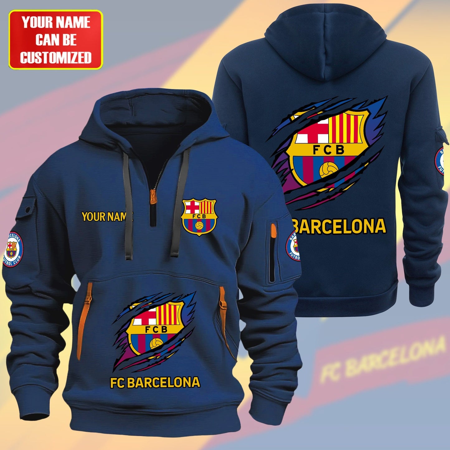 Personalized FC Barcelona Tear Zip-Hoodie Cotton Jacket