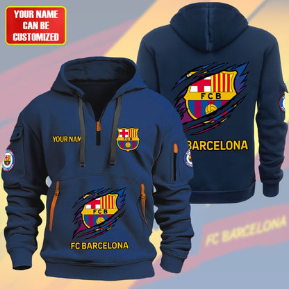 Personalized FC Barcelona Tear Zip-Hoodie Cotton Jacket