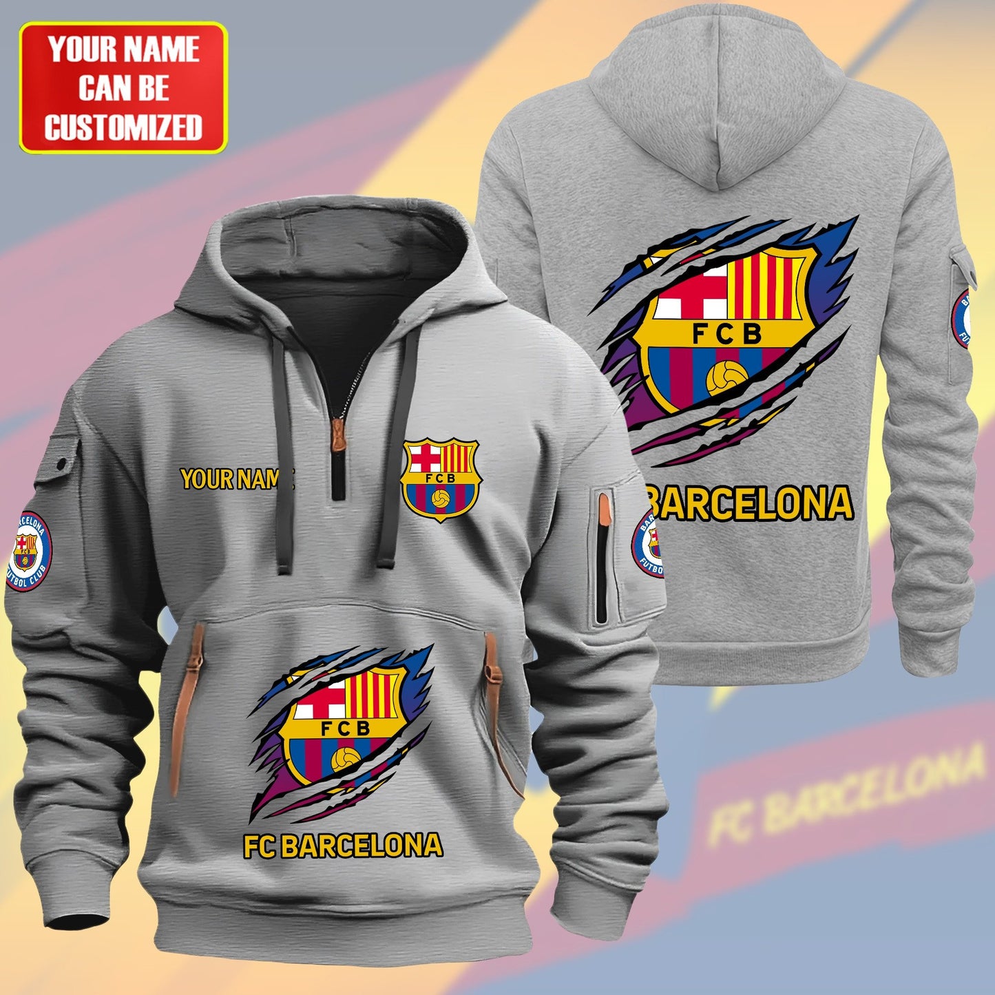 Personalized FC Barcelona Tear Zip-Hoodie Cotton Jacket