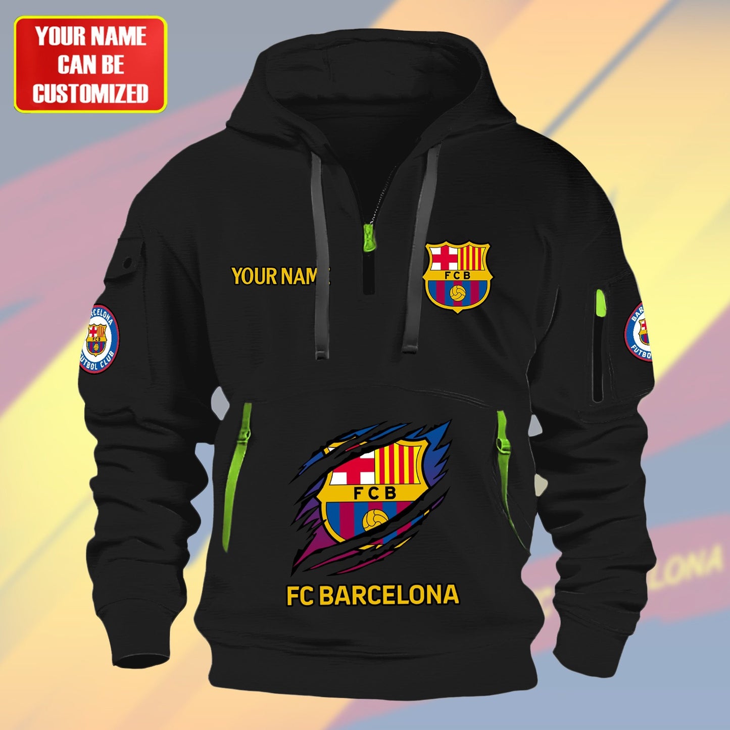 Personalized FC Barcelona Tear Zip-Hoodie Cotton Jacket