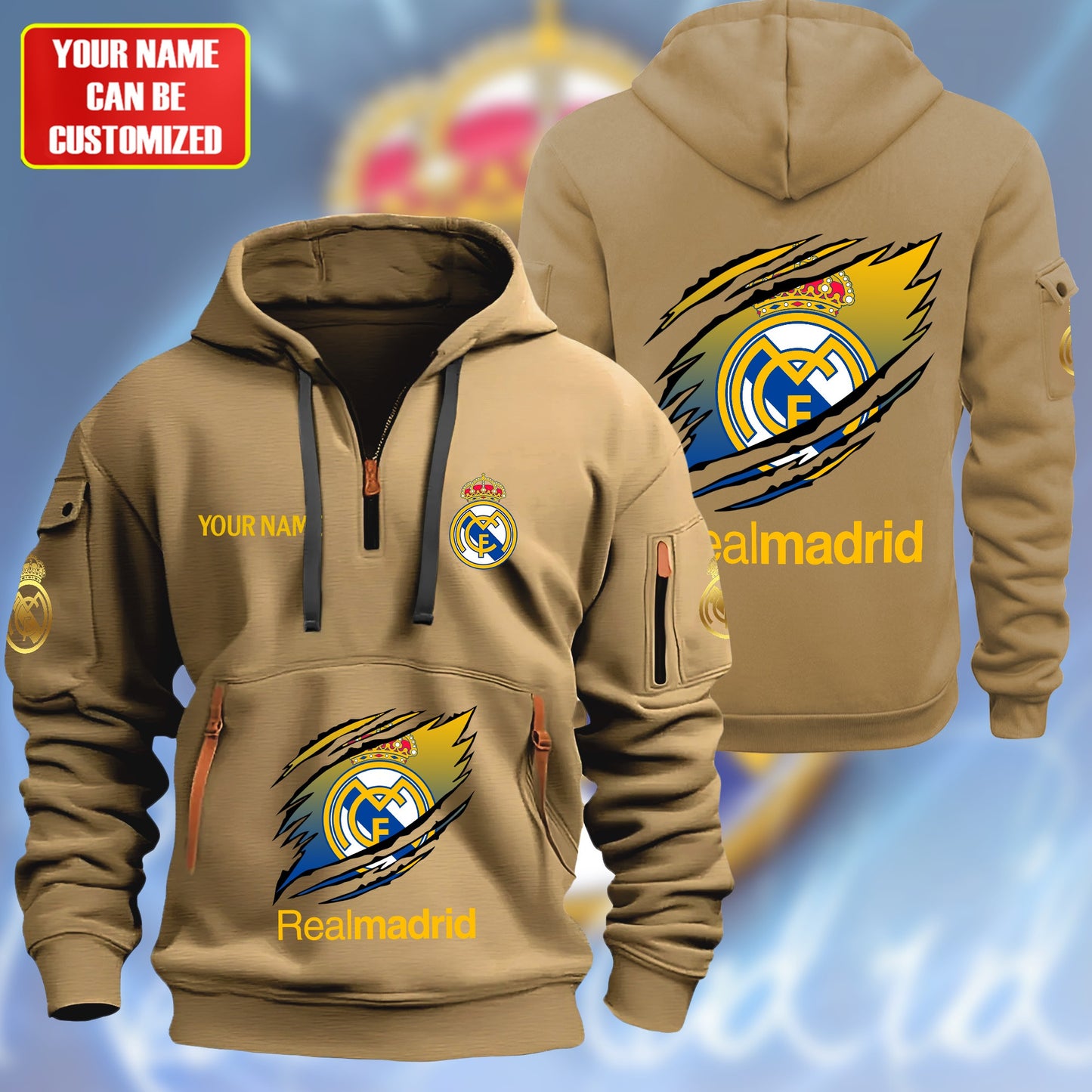 Personalized Real Madrid Tear Zip-Hoodie Cotton Jacket