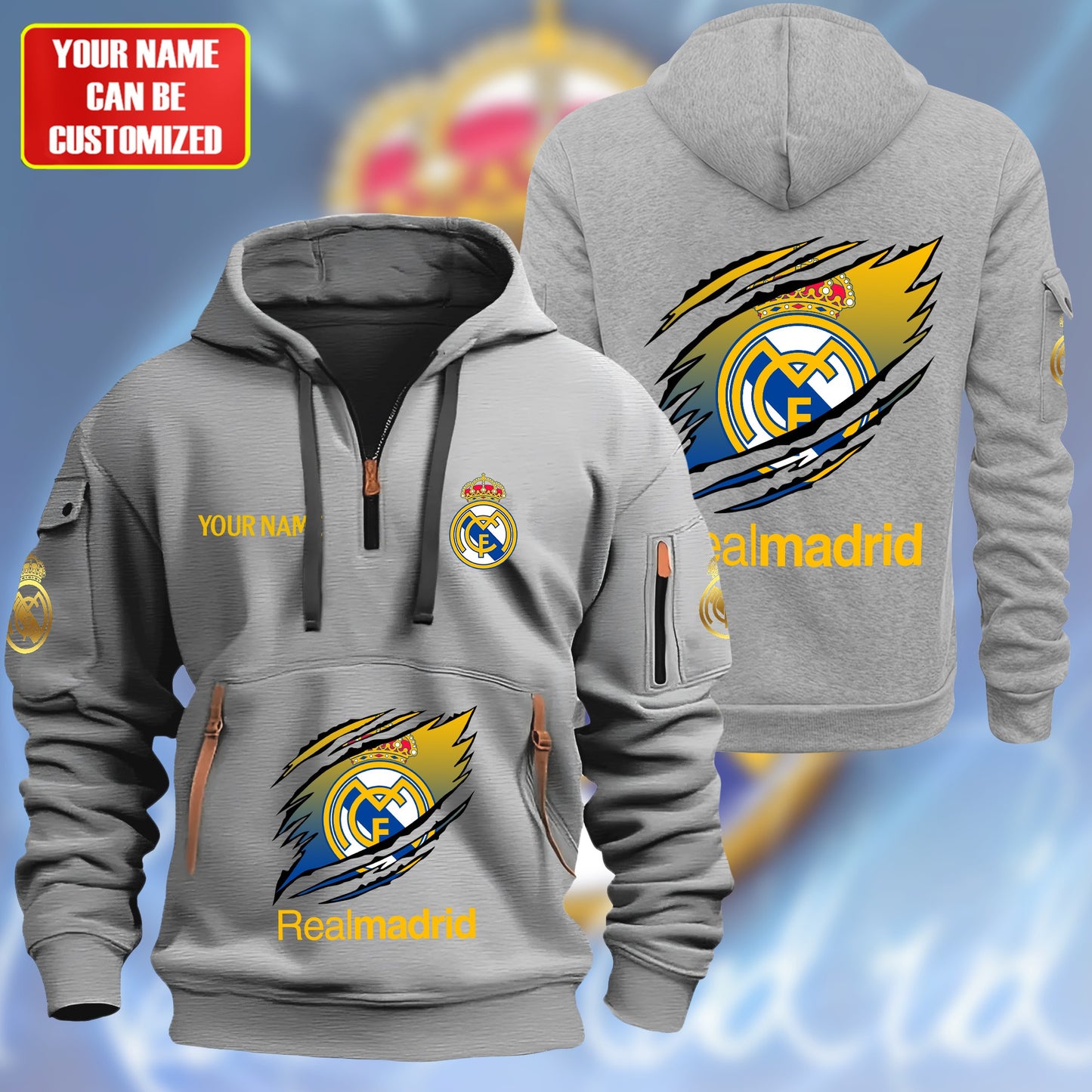 Personalized Real Madrid Tear Zip-Hoodie Cotton Jacket