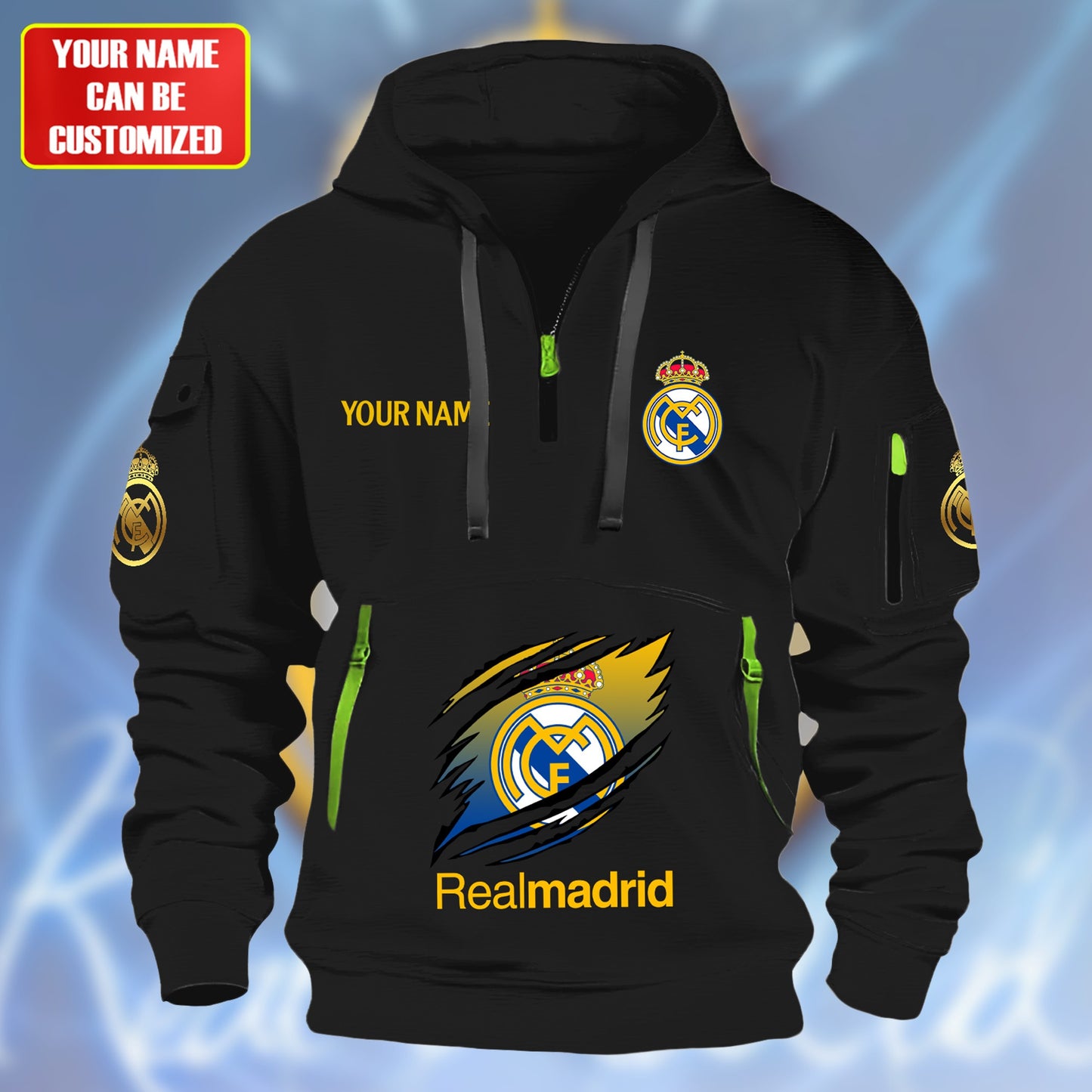 Personalized Real Madrid Tear Zip-Hoodie Cotton Jacket