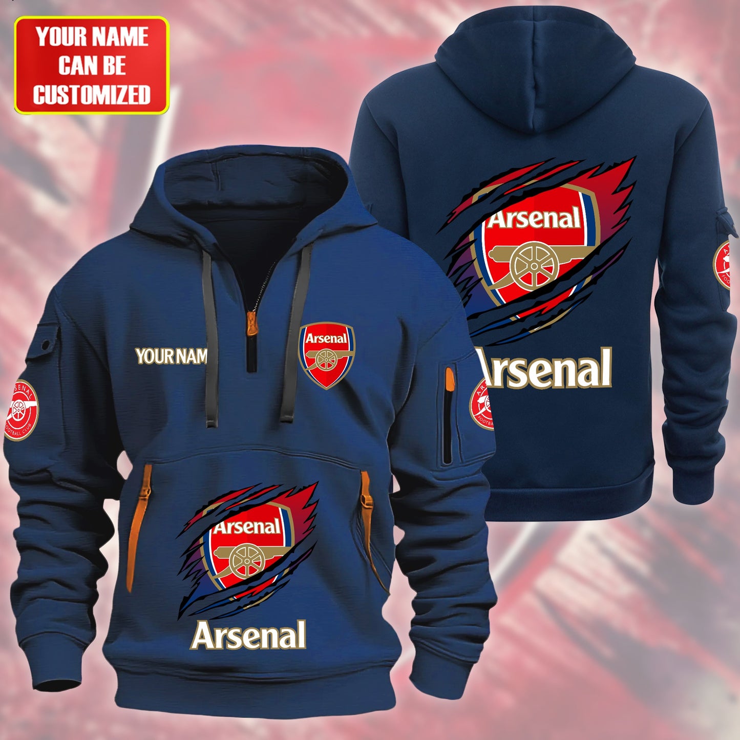 Personalized Arsenal Tear Zip-Hoodie Cotton Jacket