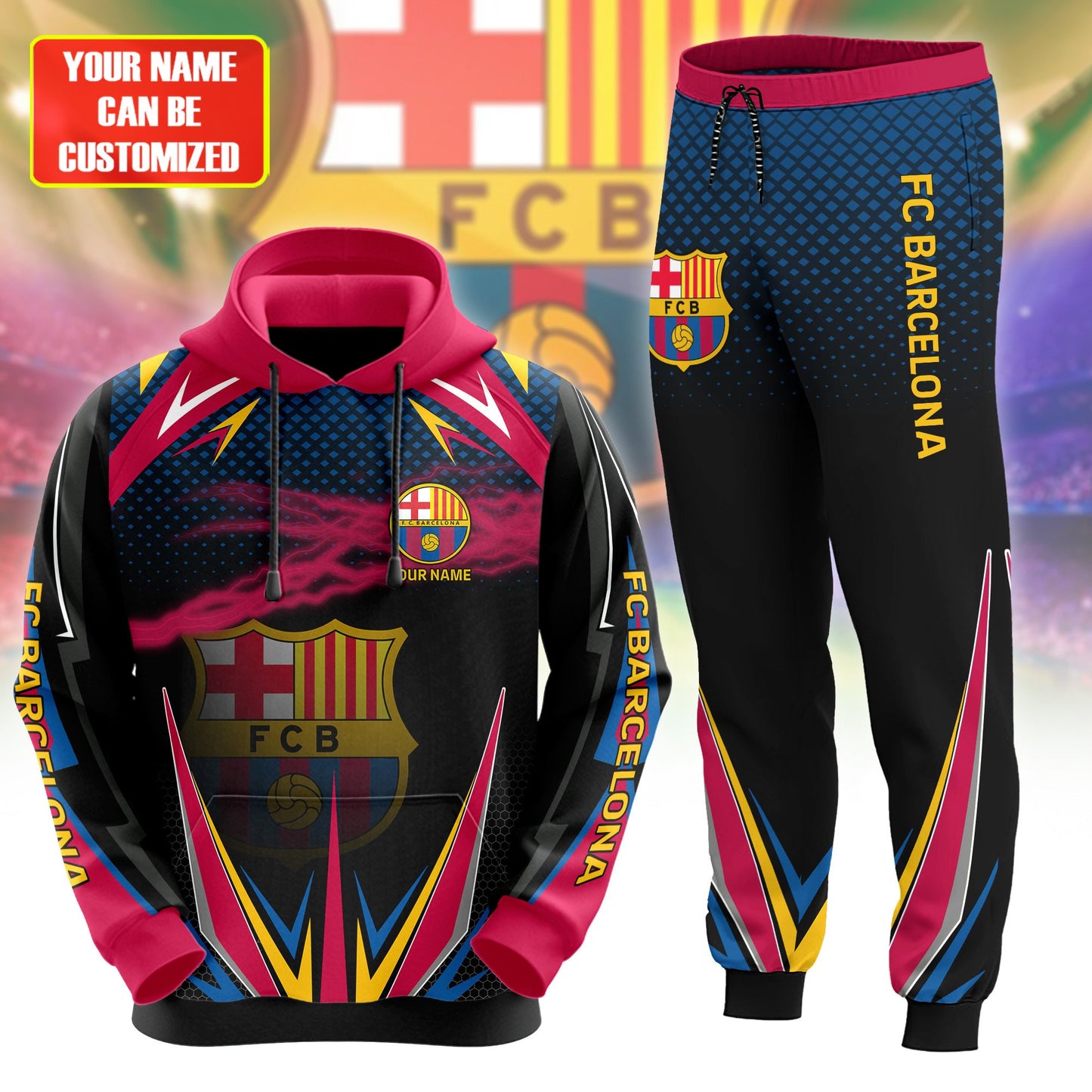 Personalized Barça Q9 3D All over Printed Hoodie and Sweatpants set
