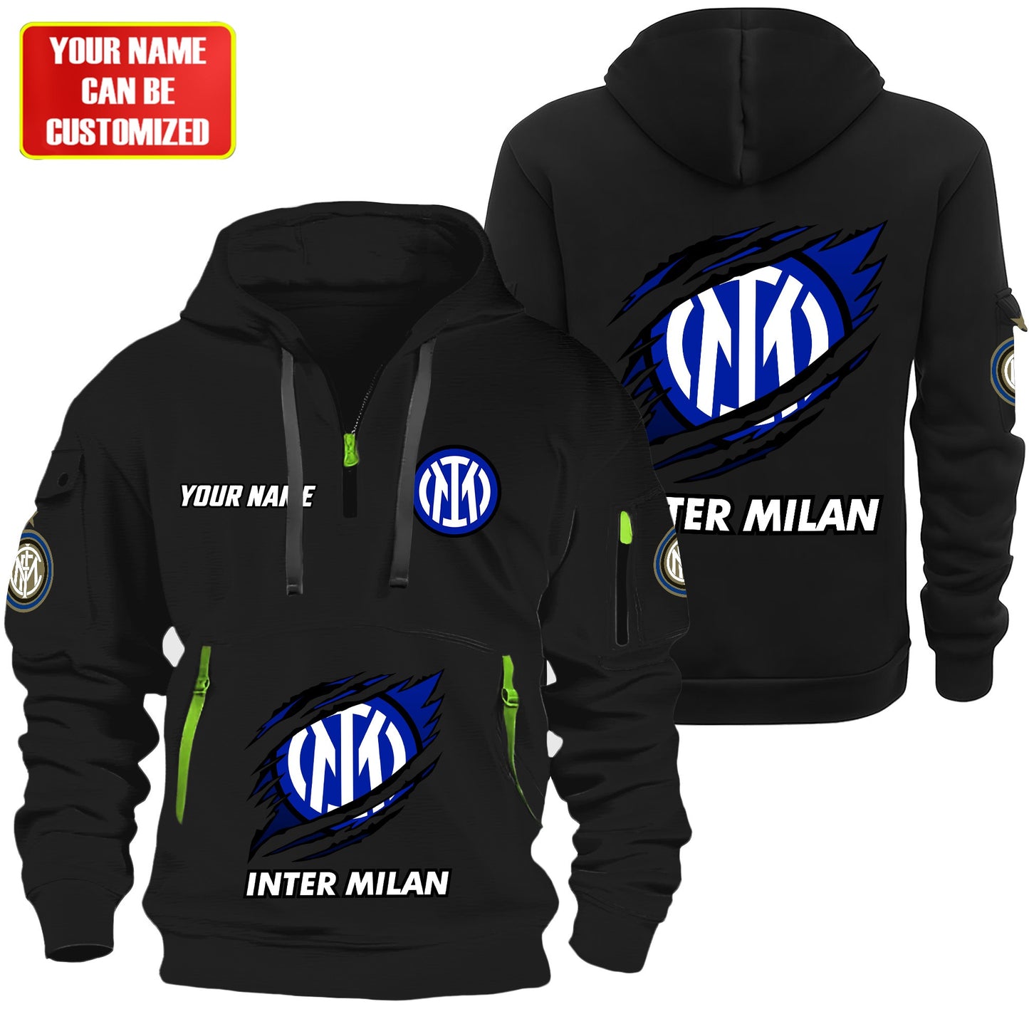 Personalized Inter Milan Tear Zip-Hoodie Cotton Jacket