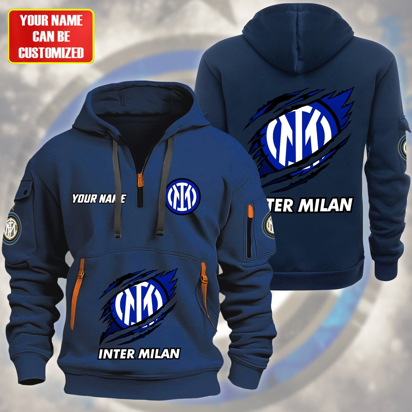 Personalized Inter Milan Tear Zip-Hoodie Cotton Jacket