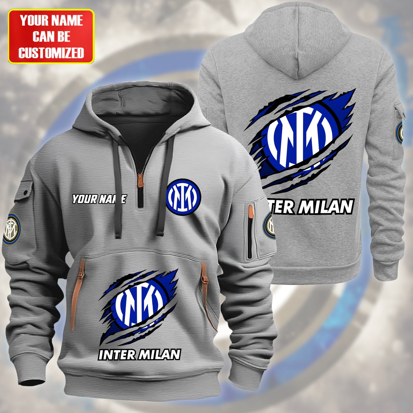 Personalized Inter Milan Tear Zip-Hoodie Cotton Jacket