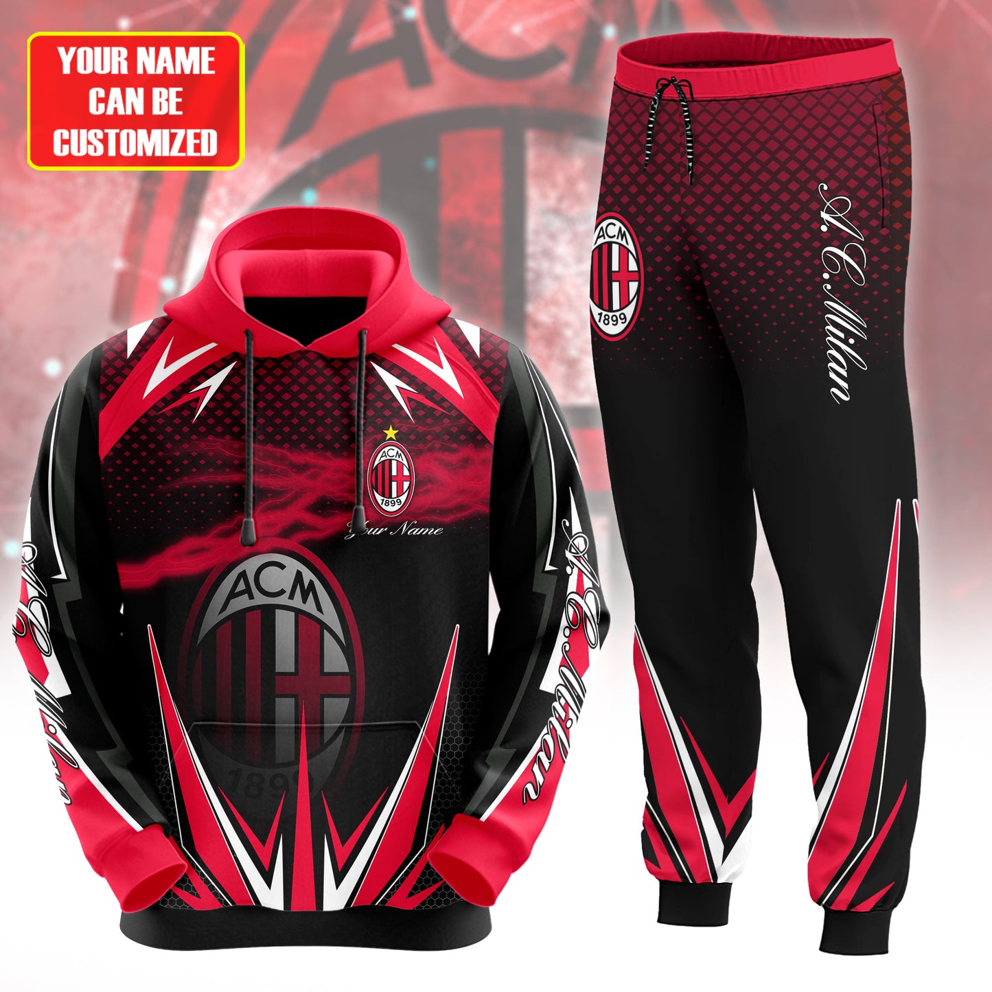 Personalized AC Milan Q5 3D All over Printed Hoodie and Sweatpants set