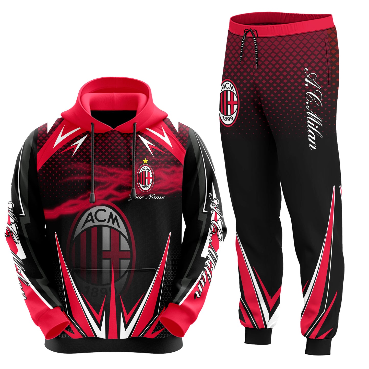 Personalized AC Milan Q5 3D All over Printed Hoodie and Sweatpants set