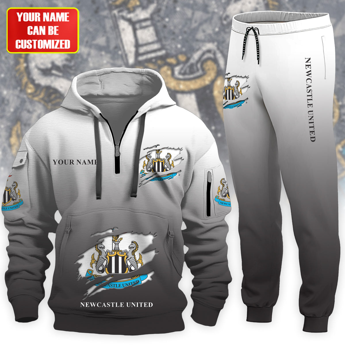 Personalized Newcastle United Tear 3D Cotton Hoodie and Sweatpants set