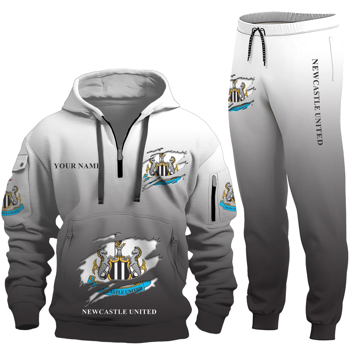 Personalized Newcastle United Tear 3D Cotton Hoodie and Sweatpants set