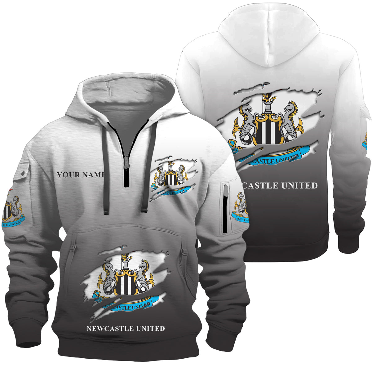 Personalized Newcastle United Tear 3D Cotton Hoodie and Sweatpants set