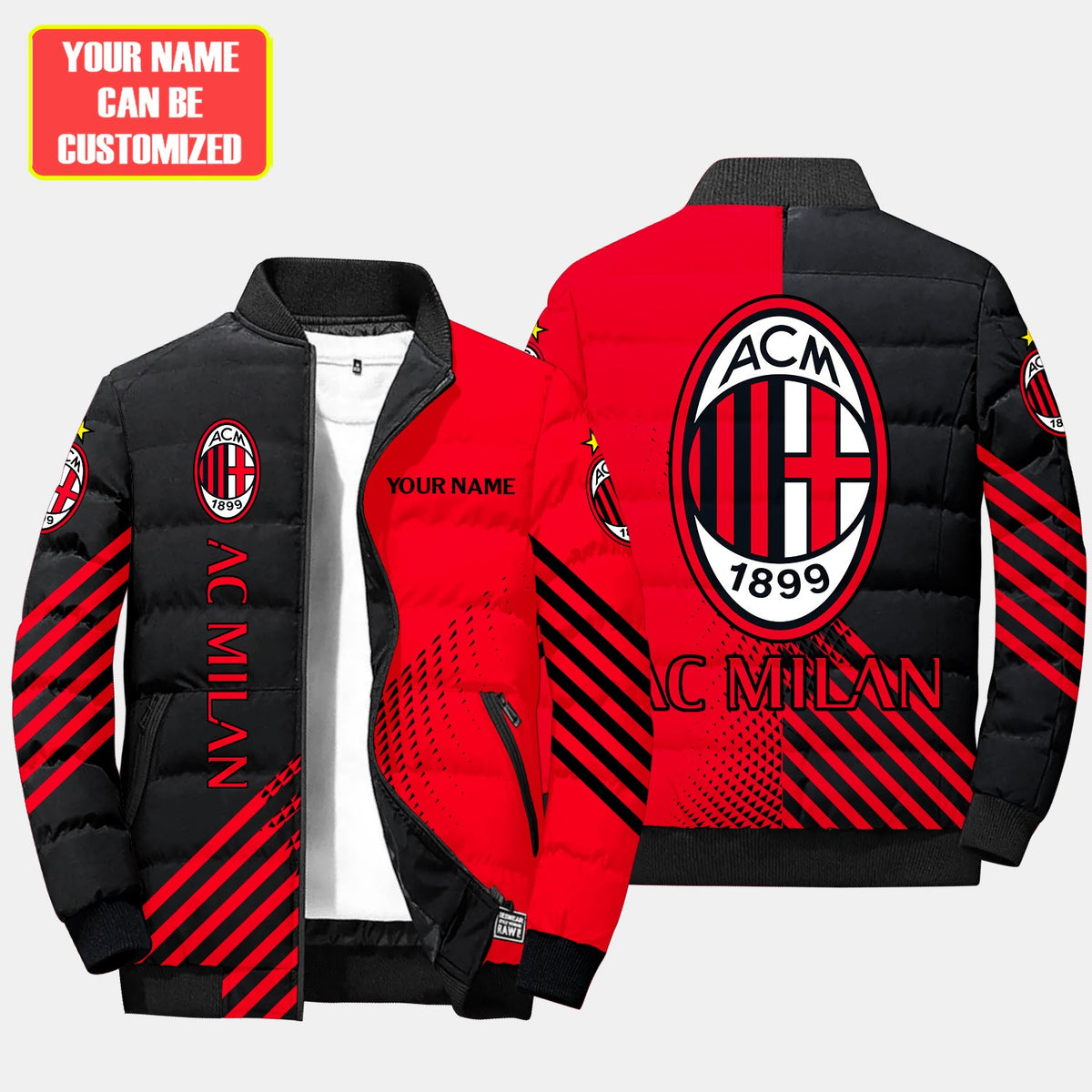 Personalized AC Milan Puffer Jacket v2 3D