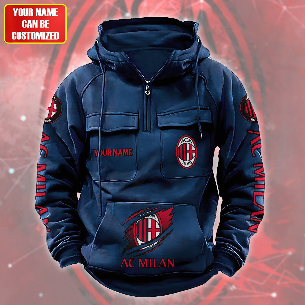 Personalized AC Milan Tear Retro Cotton Hoodie