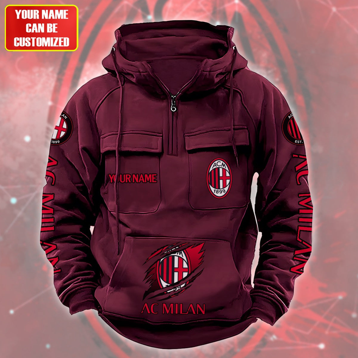Personalized AC Milan Tear Retro Cotton Hoodie