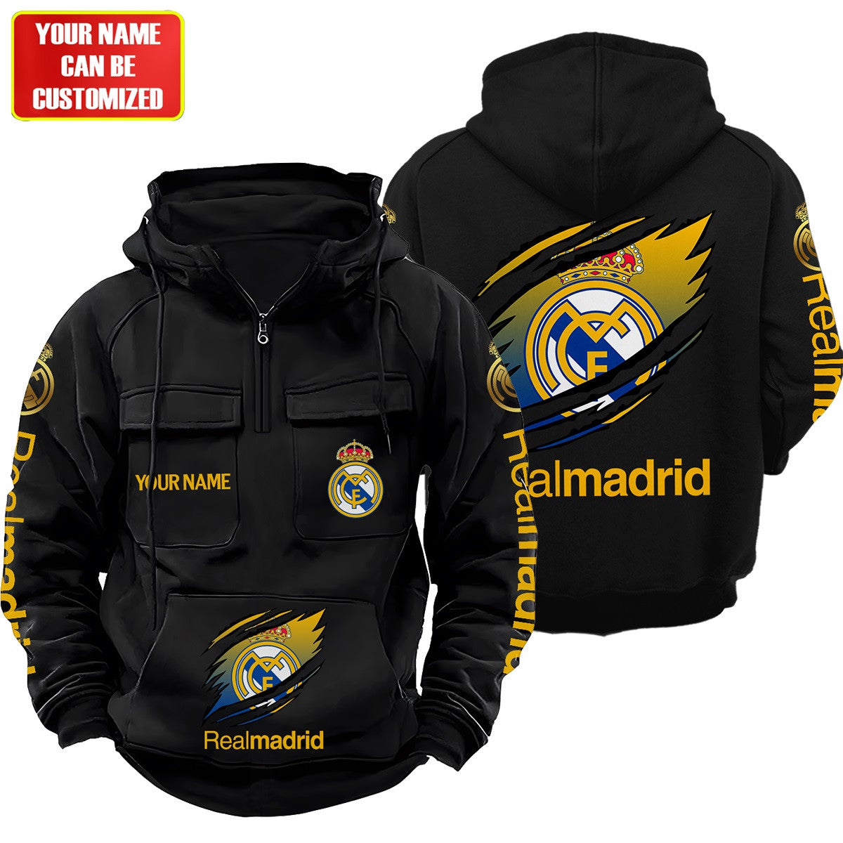 Personalized Real Madrid Tear Retro Cotton Hoodie