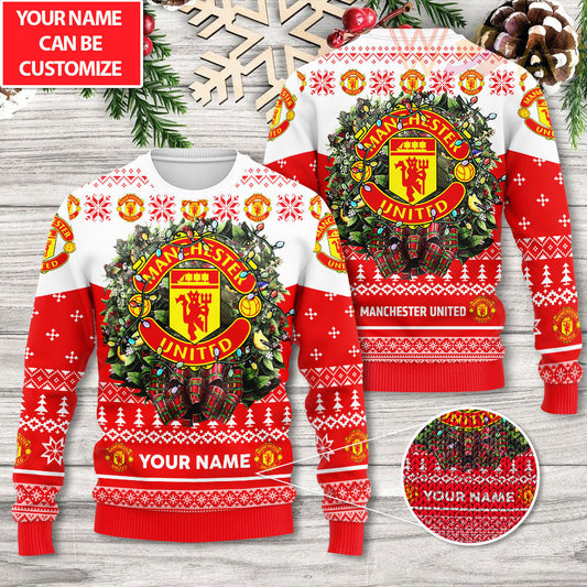 Personalized Manchester United Ugly Christmas Sweater , Unisex Wool Sweater