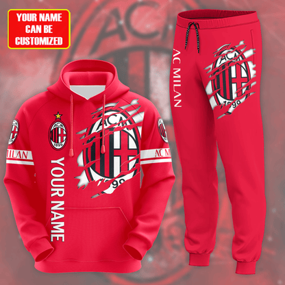 Personalized AC Milan Tear 3D All over Printed Hoodie and Sweatpants set