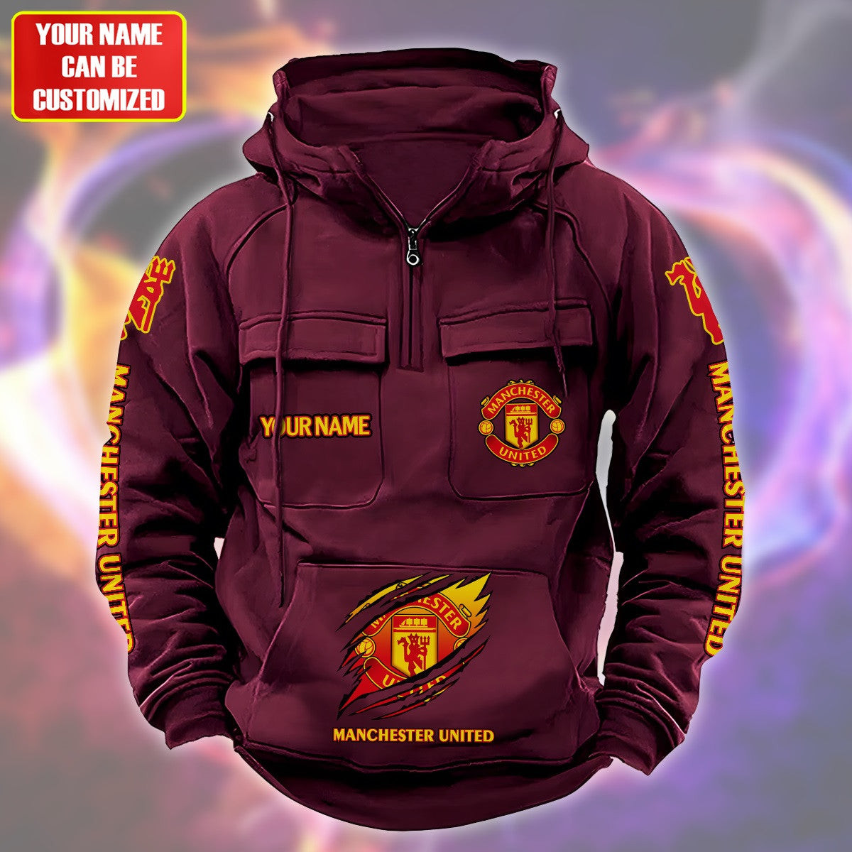 Personalized Manchester United Tear Retro Cotton Hoodie