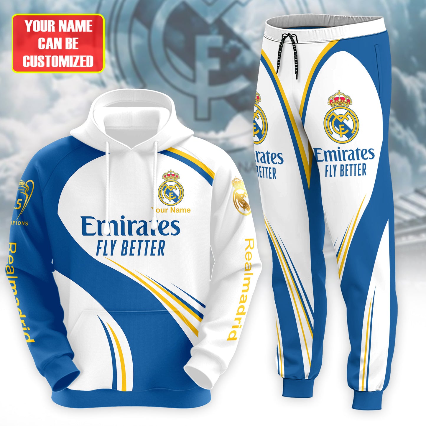 Personalized Real Madrid Champions 3D All over Printed Hoodie and Sweatpants set