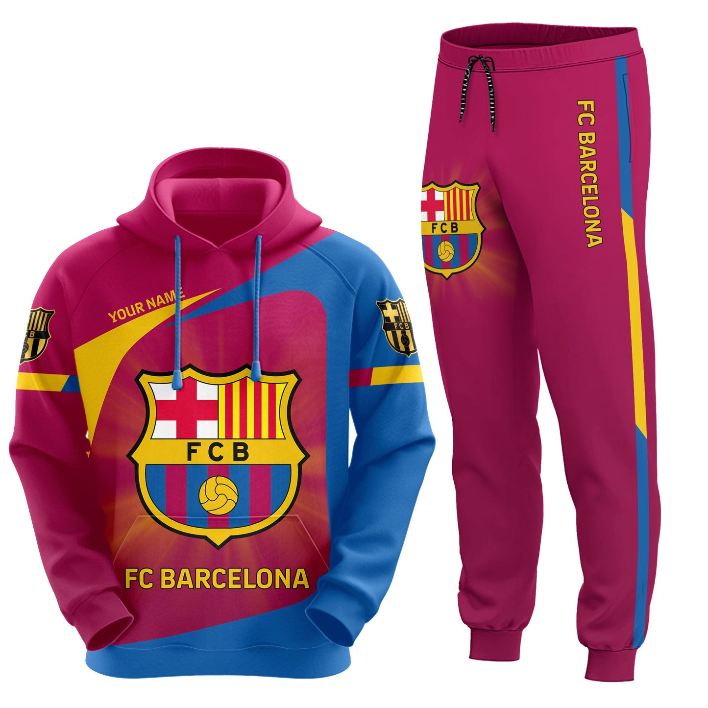 Personalized Barça Q13 3D All over Printed Hoodie and Sweatpants set