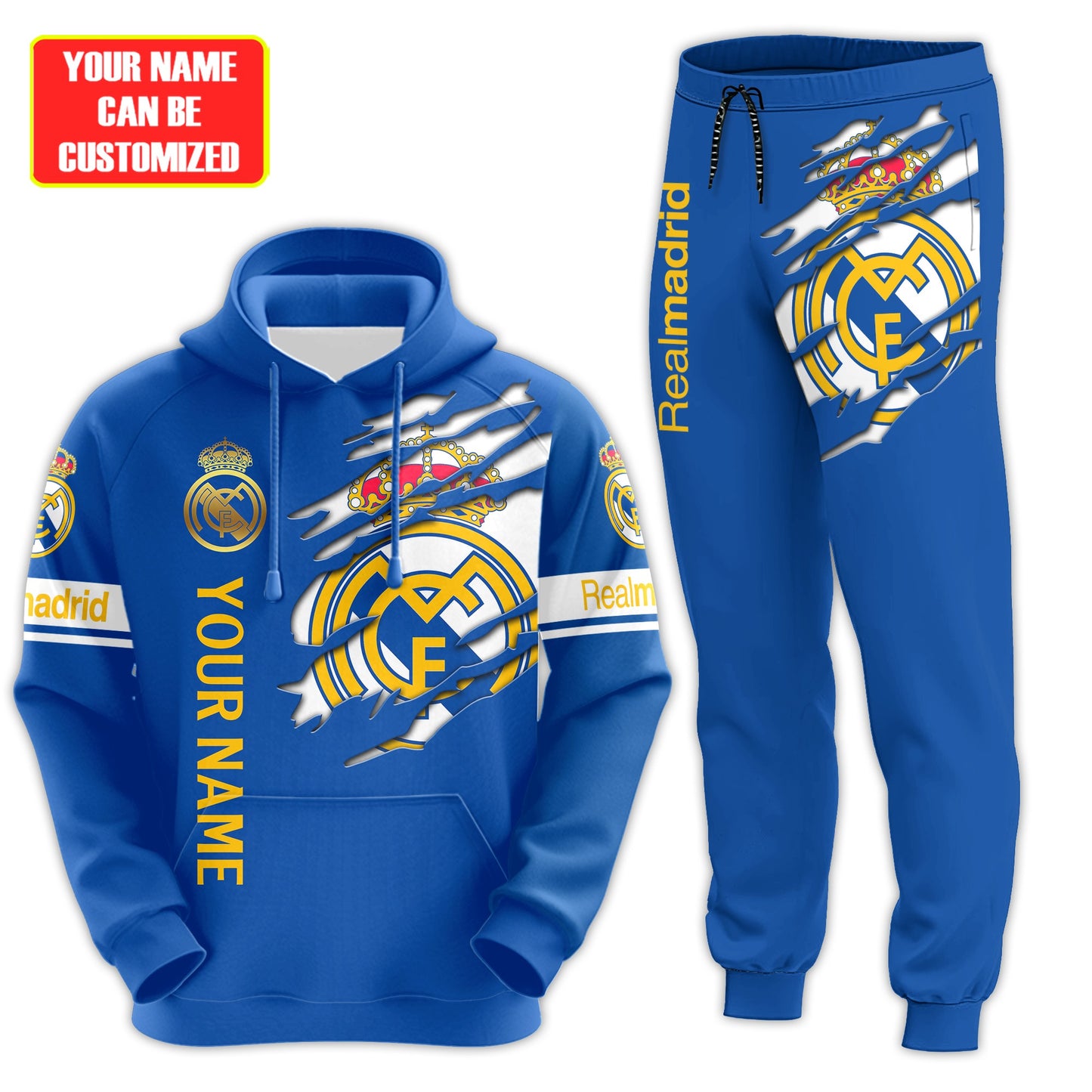 Personalized Real Madrid Tear 3D All over Printed Hoodie and Sweatpants set
