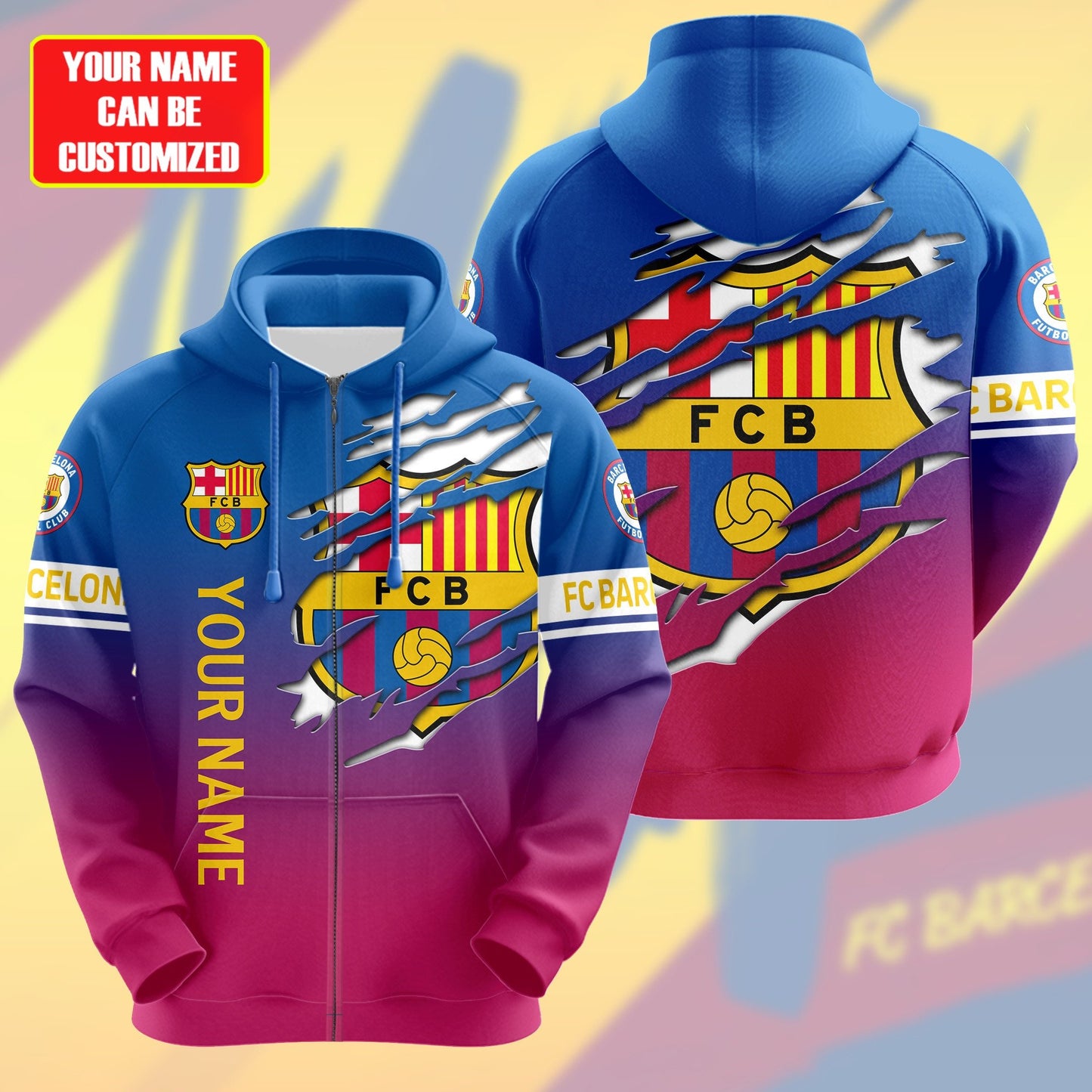 Personalized Barça Tear 3D All over Printed Hoodie and Sweatpants set