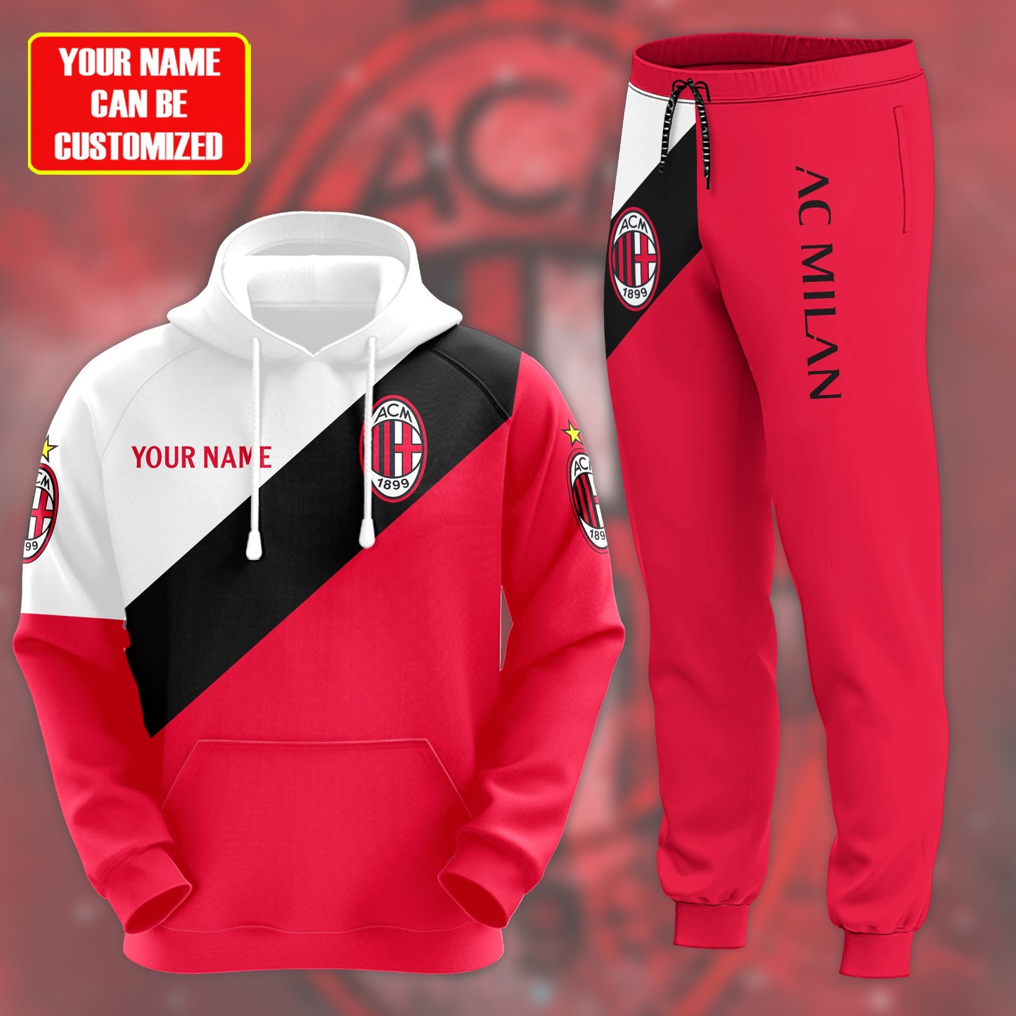 Personalized Ac Milan All over Printed Hoodie and Sweatpants set