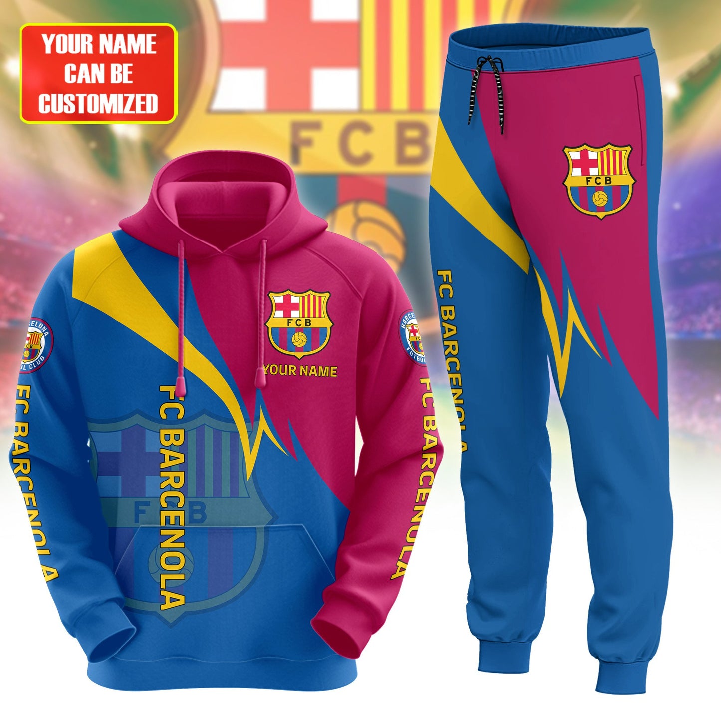 Personalized Barça Q15 3D All over Printed Hoodie and Sweatpants set