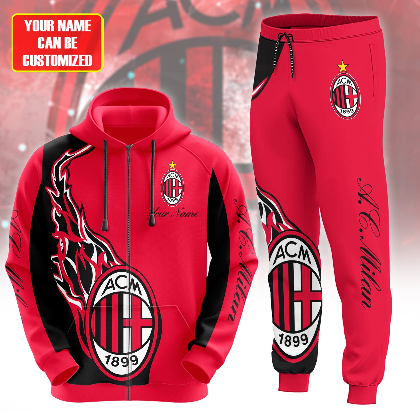 Personalized AC Milan 3D All over Printed Hoodie and Sweatpants set V6