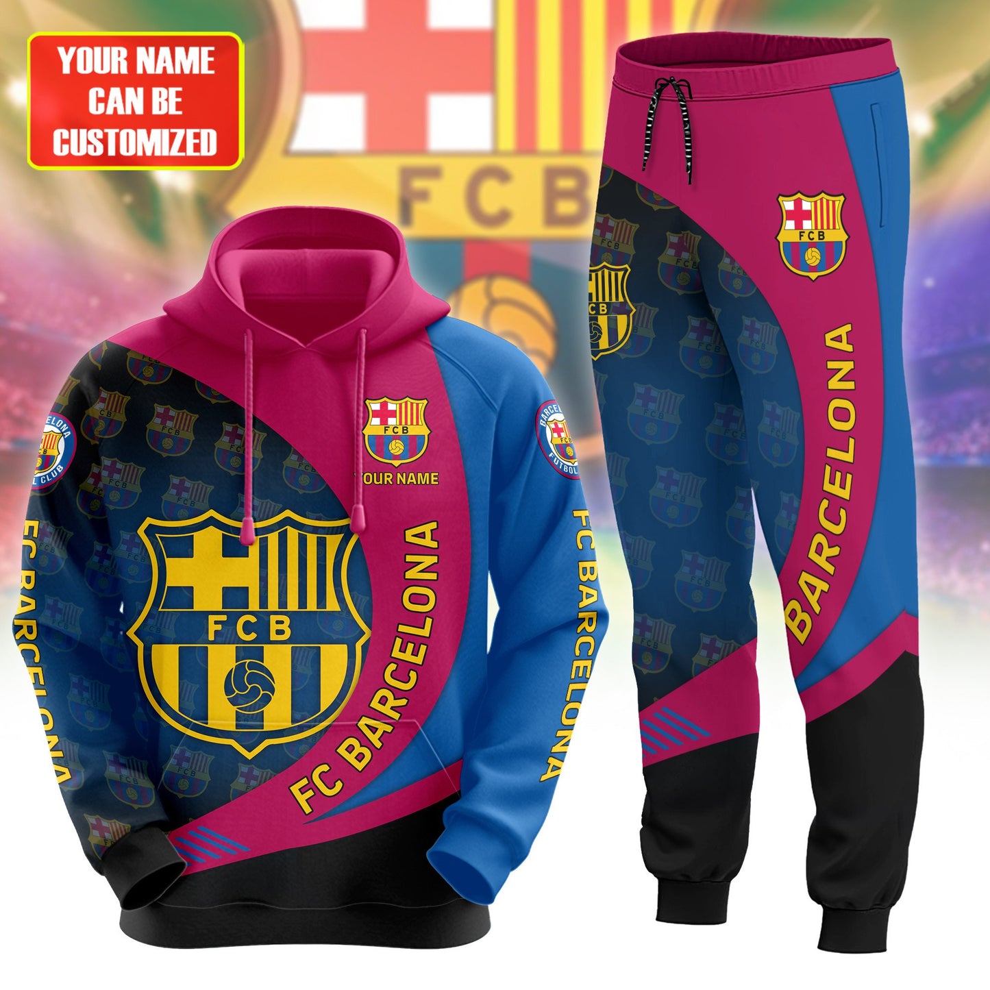 Personalized Barça Q16 3D All over Printed Hoodie and Sweatpants set