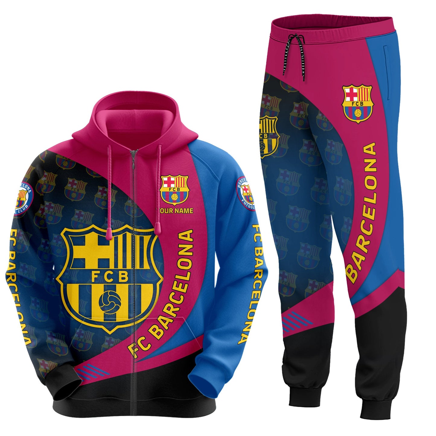 Personalized Barça Q16 3D All over Printed Hoodie and Sweatpants set