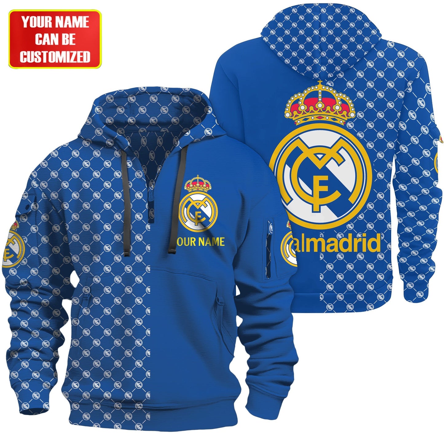 Personalized Real Madrid Pattern 3D Cotton Hoodie and Sweatpants set