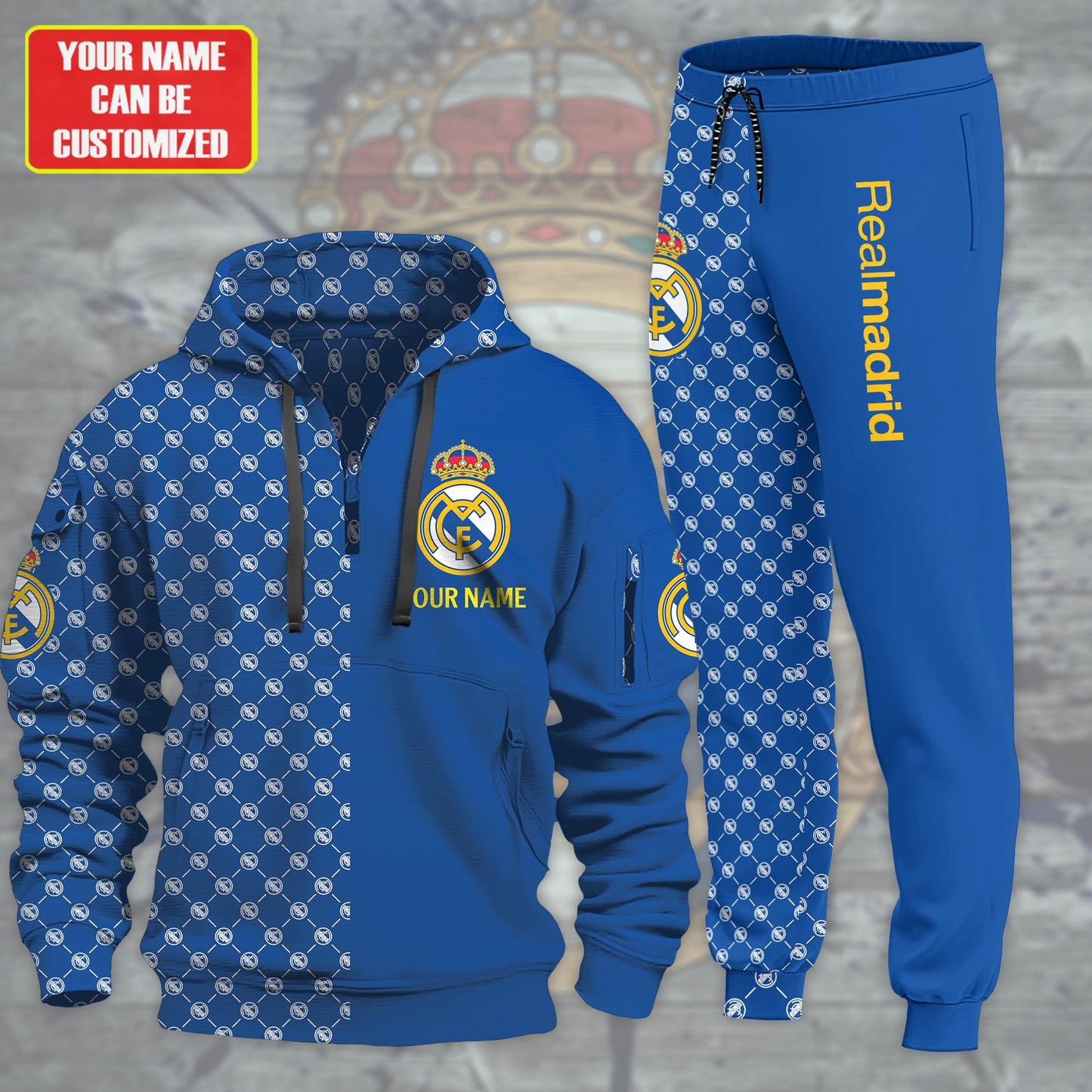 Personalized Real Madrid Pattern 3D Cotton Hoodie and Sweatpants set