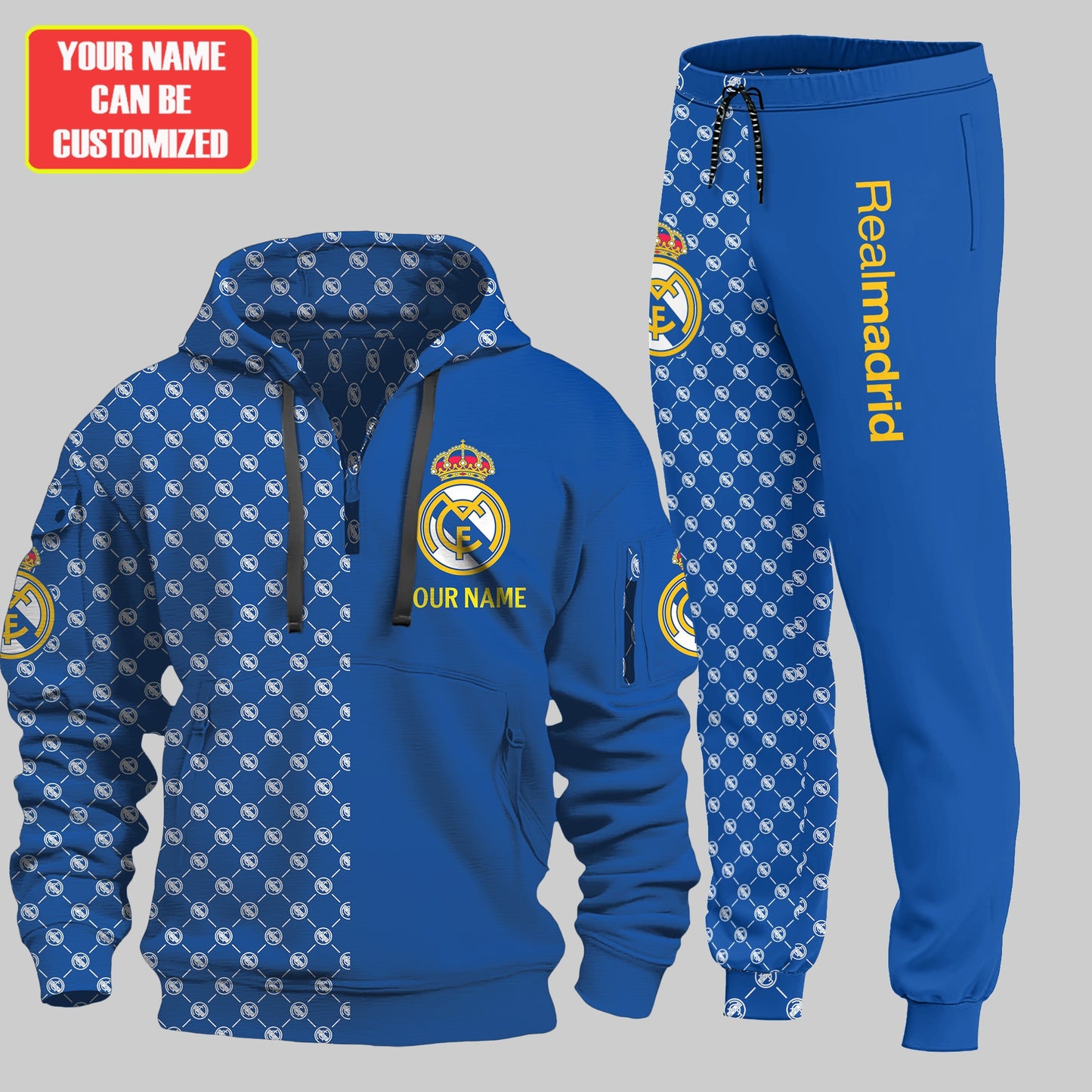 Personalized Real Madrid Pattern 3D Cotton Hoodie and Sweatpants set