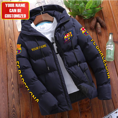 Personalized Barcelona FC Tear Puffer Jacket With Hood